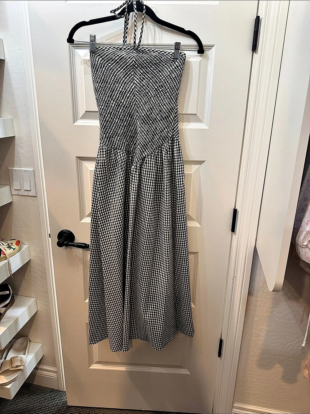 Gianni Bini Sonia Gingham Print Halter Neck Sleeveless Midi Dress Black & White